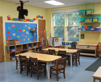 Classroom with monkey doll