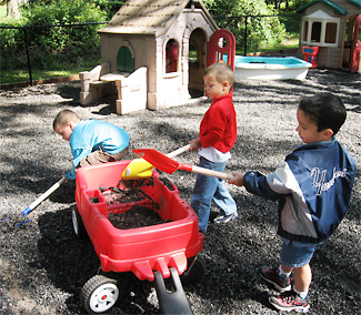 Kids with wagon