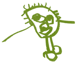 drawing of stubbly head with limbs